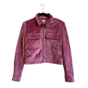 Nine West S velvet pink jacket zip up collared long sleeve kawaii pastel